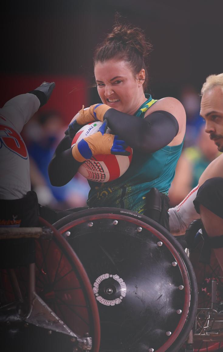 Athlete Shae Graham featured during a wheelchair rugby game